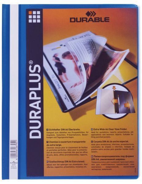 DURABLE Schnellhefter DURAPLUS, DIN A4, blau, überbreit transparenter Vorderdec