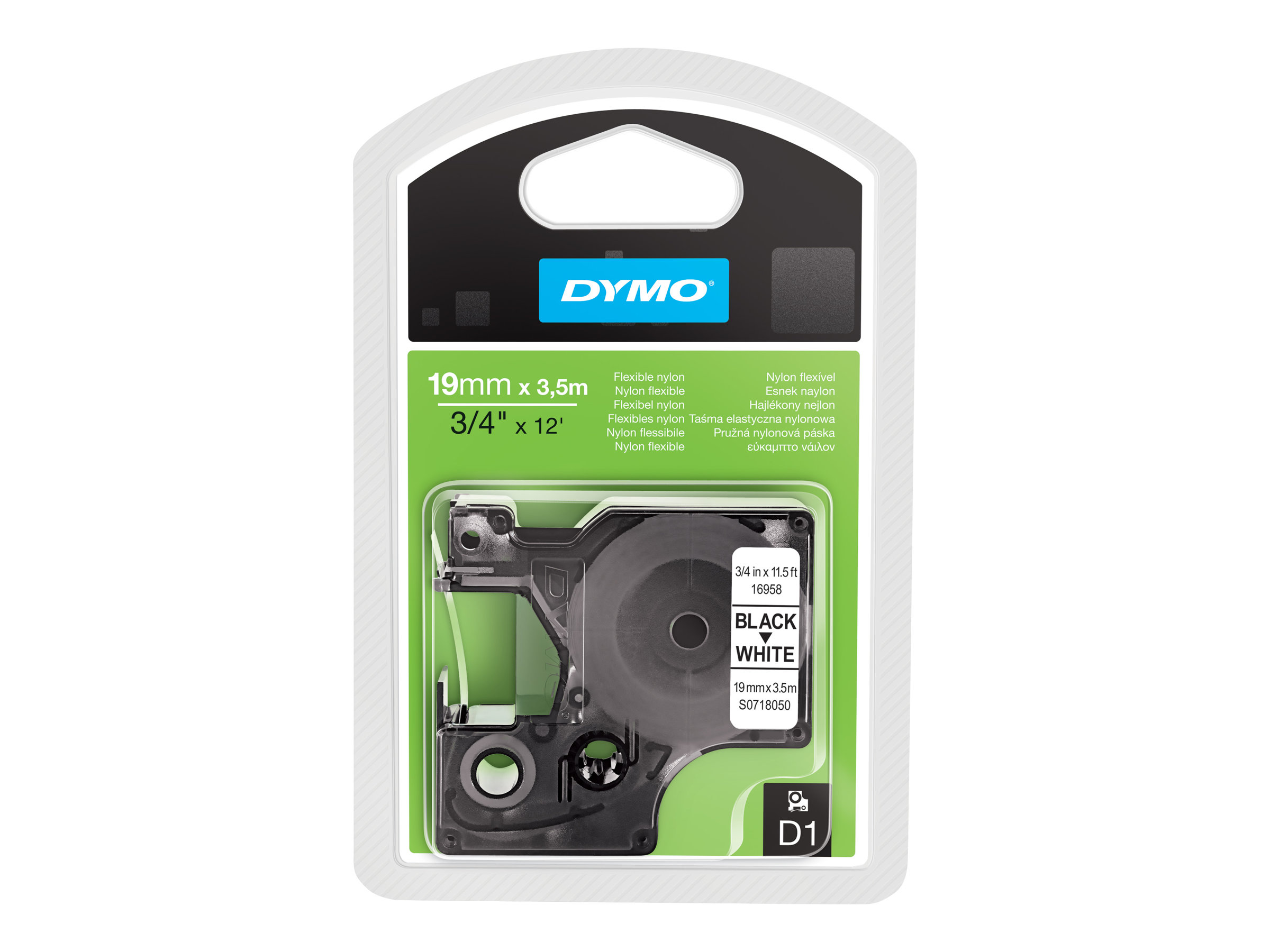 DYMO D1-Nylonband 19 mm x 3,5 m schwarz auf weiss