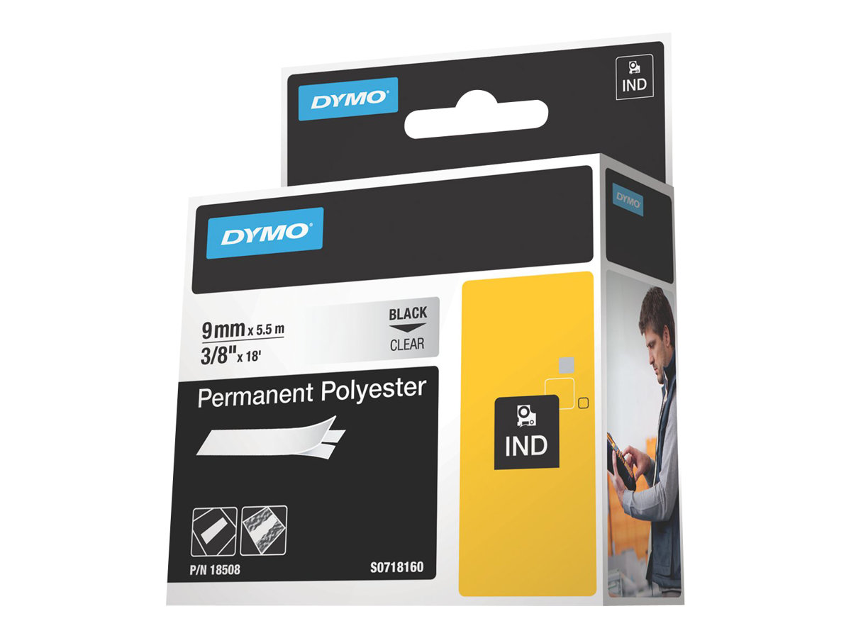 DYMO Rhino Band Polyester schwarz auf transp. 9 mm x 5,5 m
