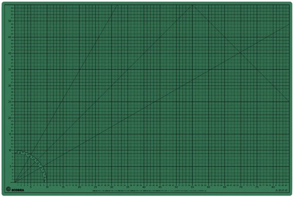 Schneidematte, 90x60cm, grün/schwarz 5-lagig, bedruckt mit 10-und 50mm