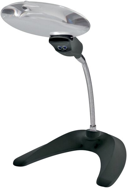 LED-Tisch-Standlupe mit flexiblem Halter, Ø 107 mm,Vergr.2x/Ø 18 mm,
