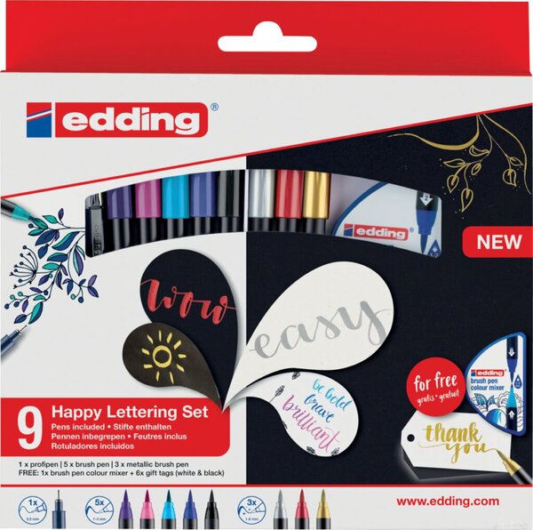 Happy Lettering Set 9+2S sortiert Einsteigerset, diverse Stifte und