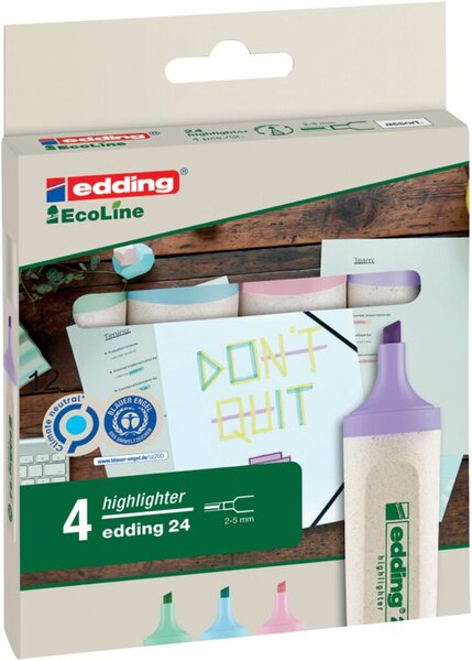Textmarker 24/4S EcoLine 4er pastell Keilspitze, Strichbreite 2 - 5 mm