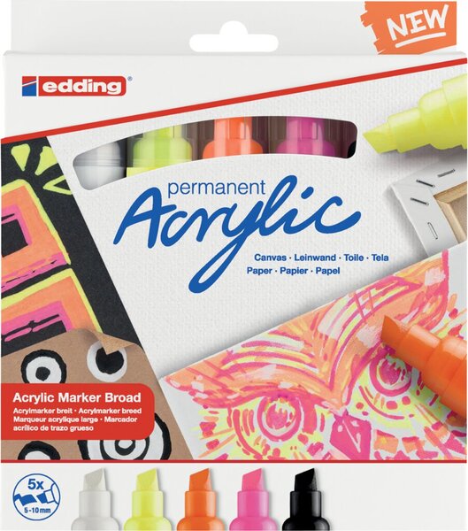 Acrylmarker 5000, 5er Set, 5-10 mm, Keilspitze, permanent, Farben: