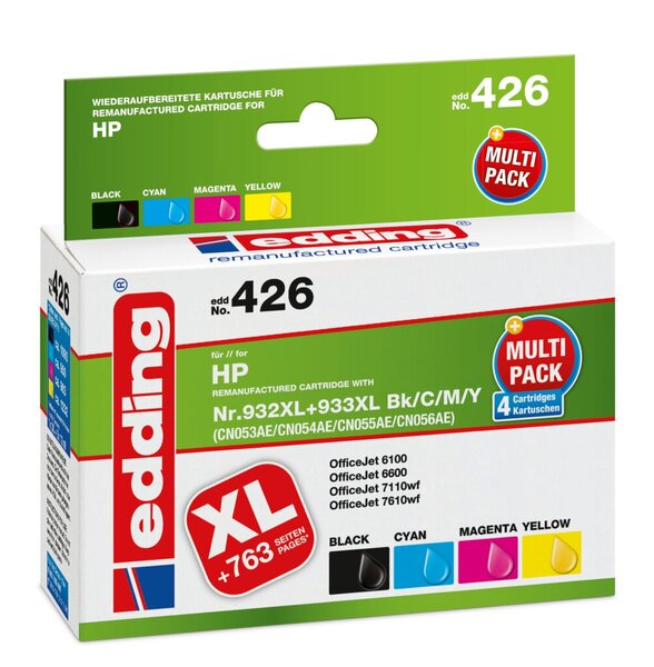 EDDING Tinte ersetzt HP 932XL, 933XL Kompatibel Kombi-Pack Schwarz, Cyan, Magen