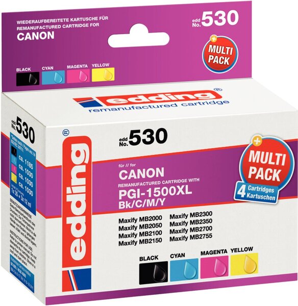 EDDING Tintenpatrone ersetzt Canon PGI-1500XL Multipack BK/C/M/Y Kompatibel Sch