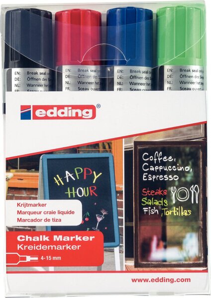 EDDING e-4090 4-4090-4999 Kreidemarker Schwarz, Rot, Blau, Grün 4 mm, 15 mm