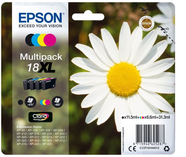 EPSON 18XL 4er Pack XL Schwarz, Gelb, Cyan, Magenta Tintenpatrone
