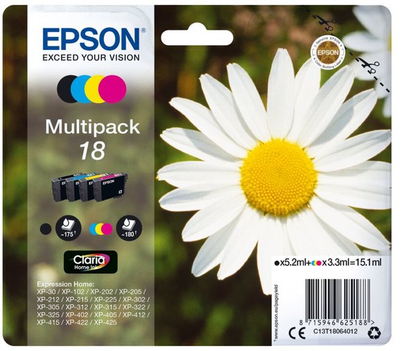 EPSON 18 Multipack 4er Pack Schwarz, Gelb, Cyan, Magenta Tintenpatrone