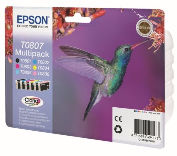EPSON T0807 Multipack Schwarz, Gelb, Cyan, Magenta, hell Magenta, hell Cyan Tin