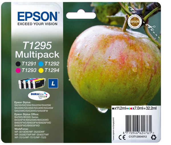 EPSON T1295 Multipack 4er Pack L Größe Schwarz, Gelb, Cyan, Magenta Tintenpatro