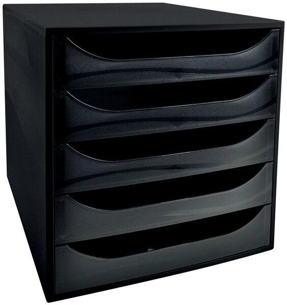 Schubladenbox Ecobox, 5 offene Schübe Office, schwarz, mit Auszugsperre