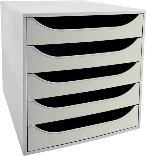 Schubladenbox Ecobox, 5 offene Schübe Office, grau, mit Auszugsperre