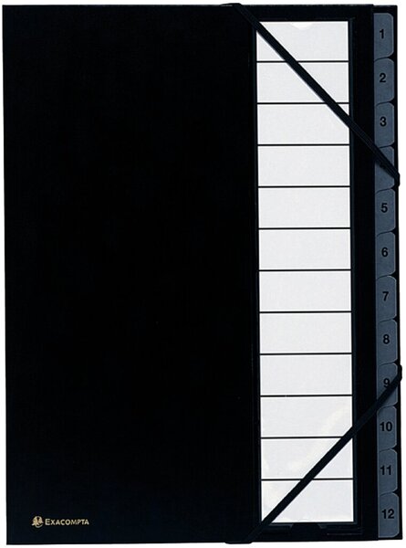 Eckspann-Ordnungsmappe 1-12 12 Fächer schwarz Innenfächer 250g/qm Karton