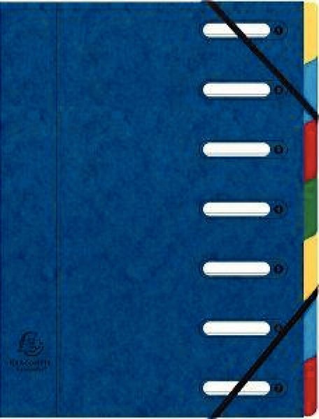 Eckspann-Ordnungsmappe 7 Fächer blau 425g/qm Manila Karton, Innenfach