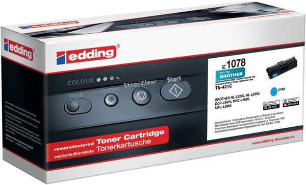 Edding Toner 1078 ersetzt Brother TN-421C, cyan, für ca. 1.800 Seiten