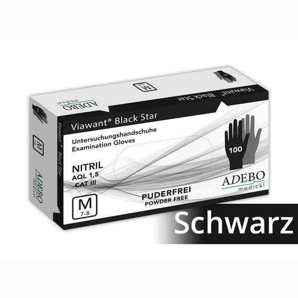 Einweghandschuhe Nitril puderfrei, schwarz, angeraut "Viawant Nitrile Black Pro" , 100 Stück/Box | Größe S  <br>puderfreie Untersuchungs- und Schutzhandschuhe nicht steril, AQL 1,5 CAT III, EN 455, EN 374, CE-Zeichen