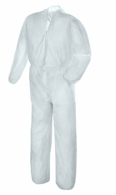 Einwegoverall mit Kapuze und Reißverschluss, weiß, 100% Polypropylen | 35 g Größe M, L, XL, XXL, XXXL Einwegoverall mit Kapuze und Reißverschluss, weiß, 100% Polypropylen | 35 g Größe M, L, XL, XXL, XXXL