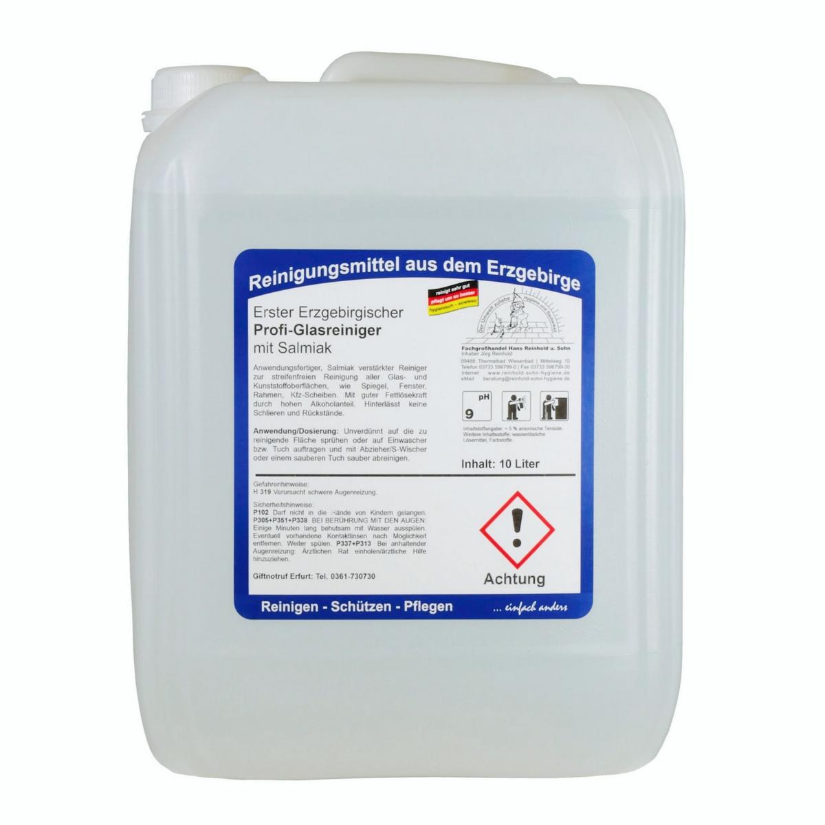 Erster Erzgebirgischer Profi-Glasreiniger mit Salmiak | 10 Liter anwendungsfertig