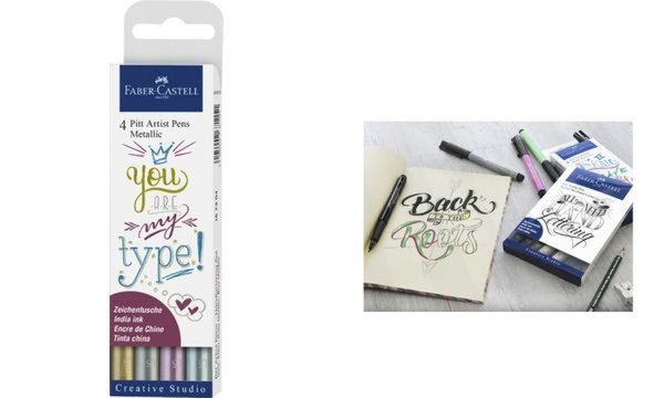 FABER-CASTELL Tuschestift PITT arti st pen, 4er Etui Metallic (5660802)