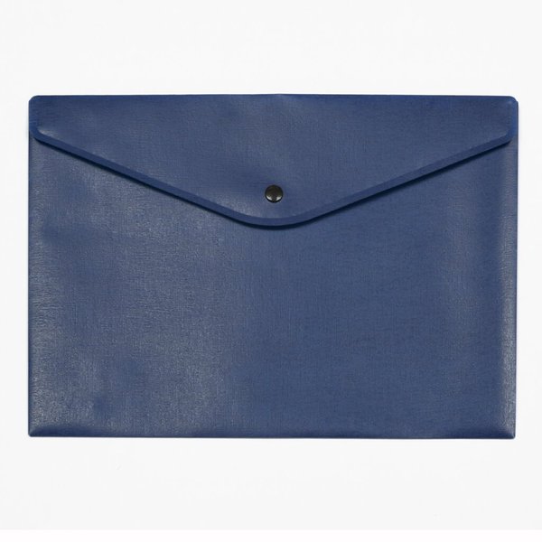 Sichttasche, A4, opak, blau schwarzer Druckknopf, geprägte Folie