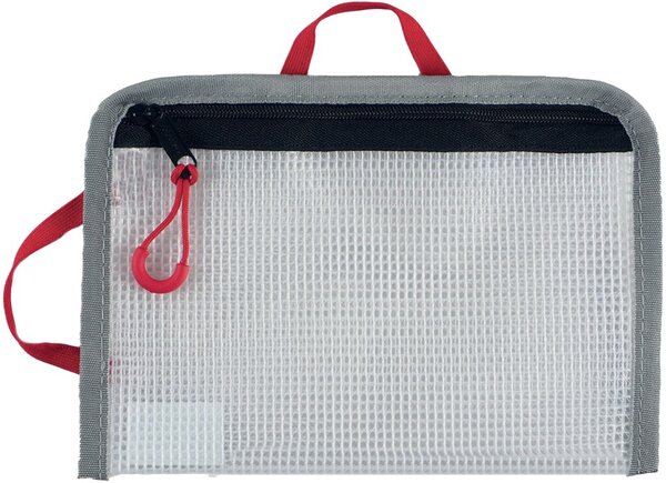 Bungee-Bag, A6, PVC-frei, grau/rot, PVC-frei, 2 rote Halteschlaufen zum
