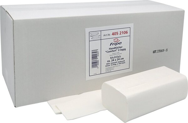 Falthandtuch COMFORT 24 x 24 cm Z-Falz, hochweiß mit Dekorprägung,