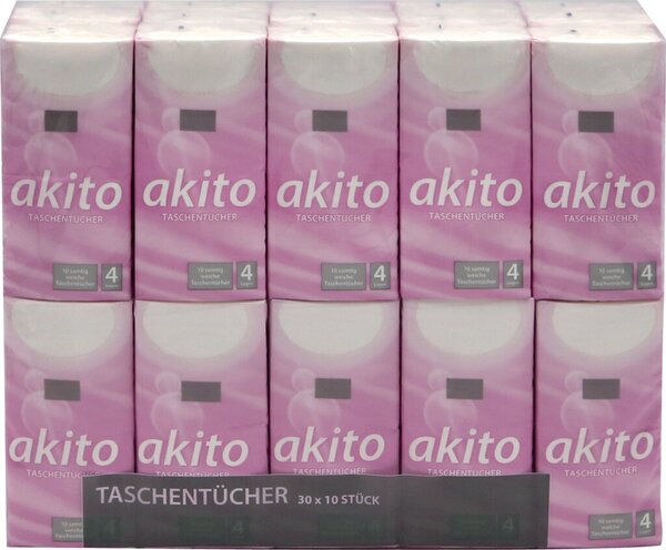 Taschentücher akito, 4-lagig, 100% Zellstoff, hochweiß, 21 x 21 cm