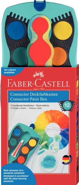 Faber Castell Farbkasten Connector, 12 Deckfarben, türkis