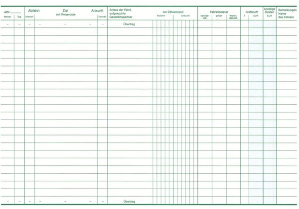 Fahrtenbuch für Pkw, 64 Seiten Rückstichheftung, DIN A5