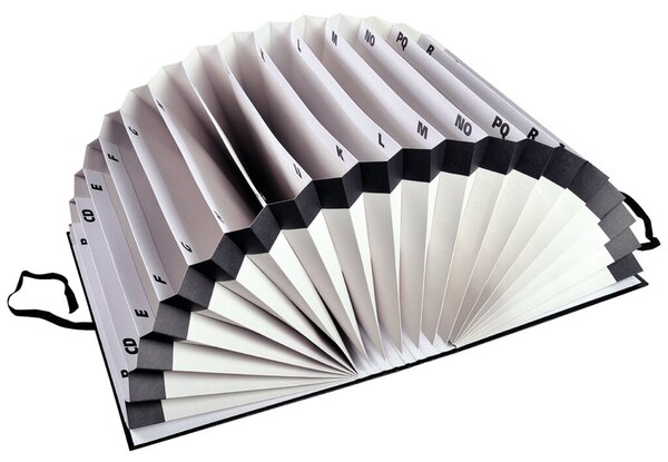 Fächermappe A-Z, A4, schwarz, mit dehnbarem Rücken und Band