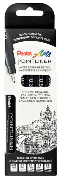 Fineliner permanent 5er Set, schwarz Strichstärke: 0,05/0,1/0,3/0,5/0,8mm