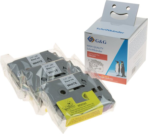 Premium Schriftband komp.zu brother TZe-231 , 3er Pack