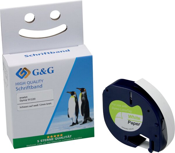 Premium Schriftband 12mm/4m, komp. zu 91220/S0721520, schwarz auf weiß