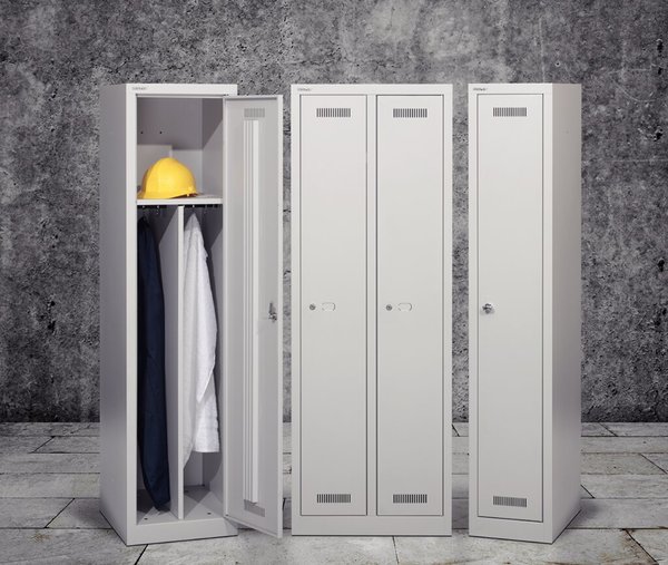 Garderobenschrank MonoBloc aus Stahl, komplett in lichtgrau