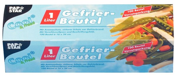 Gefrierbeutel, 1l, 24x16cm, LLDPE, transparent, mit Verschlußclipsen