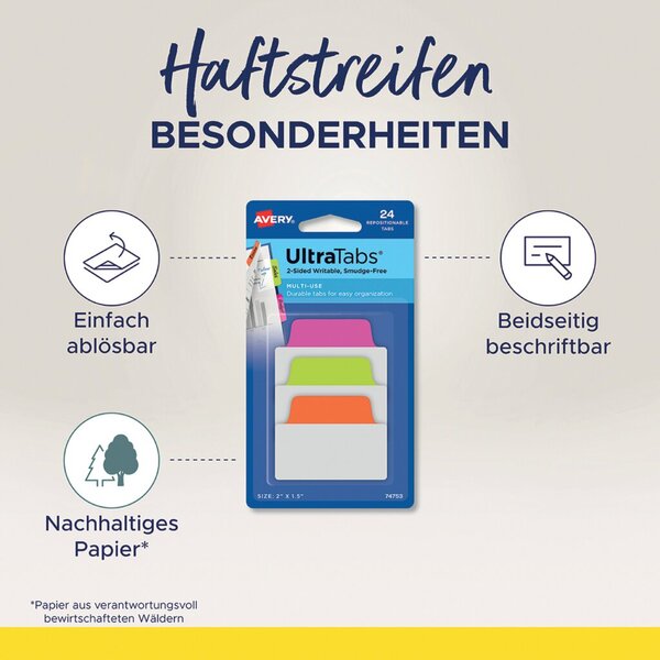 Haftstreifen UltraTabs Metall 25,4x38 Polyester, papierbeschichtete Lasche