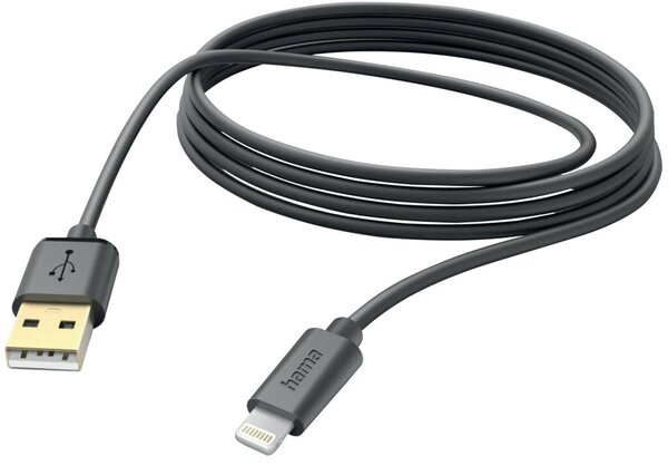 Ladekabel, USB-A-Lightning, 3 m, schwarz, für Handy/Smartphone