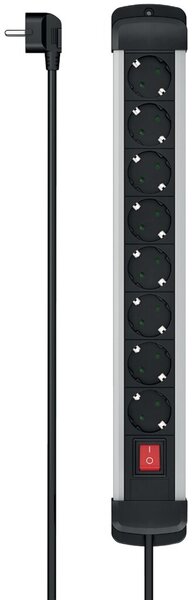 Steckdosenleiste, 8-fach, mit Schalter, 1,5 m, schwarz/silber,