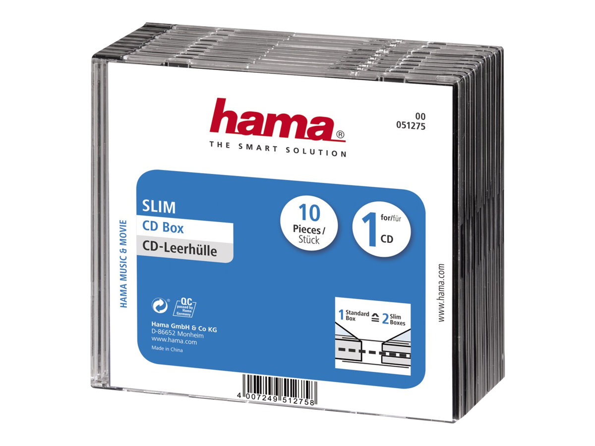 HAMA 1x10 Hama CD-Leerhülle Slim-Line transp./schwarz 51275
