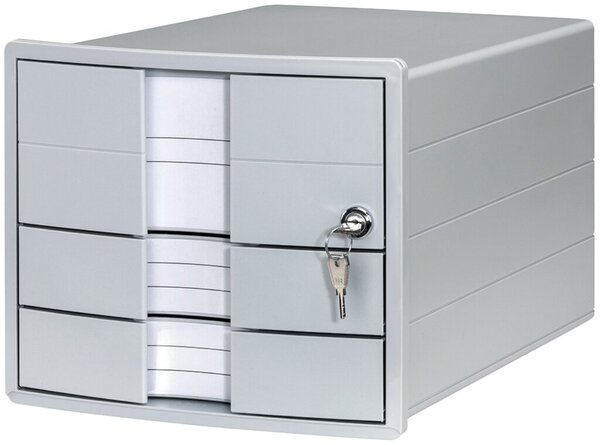 HAN Schubladenbox IMPULS, 3 Schübe, mit Schloss, lichtgrau