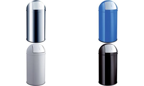 HELIT Abfallbehälter mit Push-Einwurfklappe, 50 Liter schwarz, rund, Metall-Abf