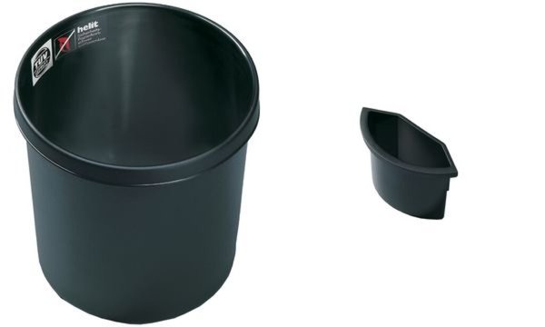 HELIT Papierkorb, schwer entflammbar, 12 Liter, PP, schwarz rund, mit umlaufend