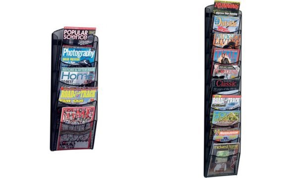 HELIT Wand-Prospekthalter Mesh, A4 hoch, 5 Fächer, schwarz aus Drahtmetall, pul