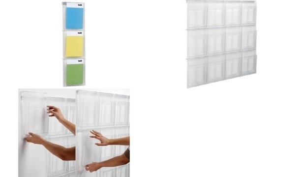 HELIT Wandprospekthalter-System,SAN,transparent,HxBxT 965x280x59mm,3 Fächer,Fac