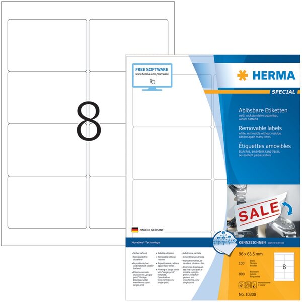 HERMA Etiketten A4 weiß 96x63,5   mm ablösbar Papier 800 St.