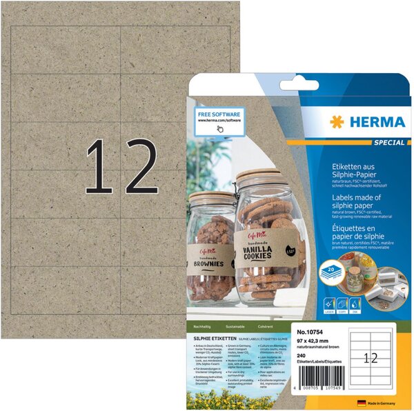 HERMA Etiketten aus Silphie-Papier, 97 x 42,3 mm, naturbraun