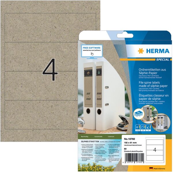 HERMA Ordnerrücken-Etiketten, Silphie-Papier, 192 x 61 mm