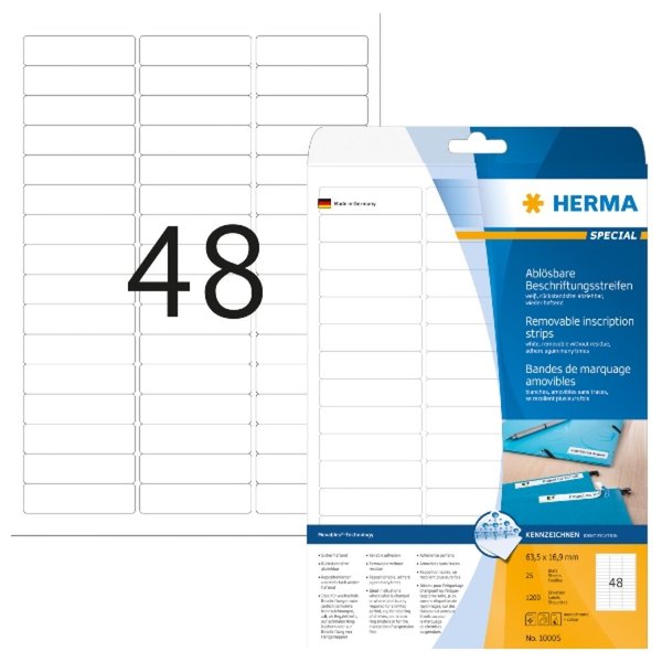 HERMA Ablösb. Streifen A4 63,5x16,9 mm weiß Papier 1200 St.
