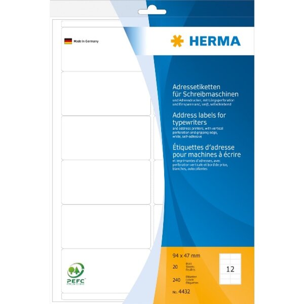 HERMA Adressetik. 94x47   mm Papier matt Ecken rund 240 St.